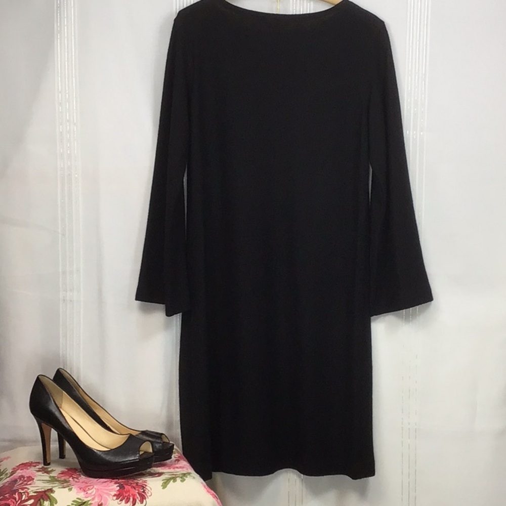 🆕 J. Jill Black Lightweight Wool Bell Sleeves Scoop Neck Sweater Dress Sz.M - Picture 3 of 11